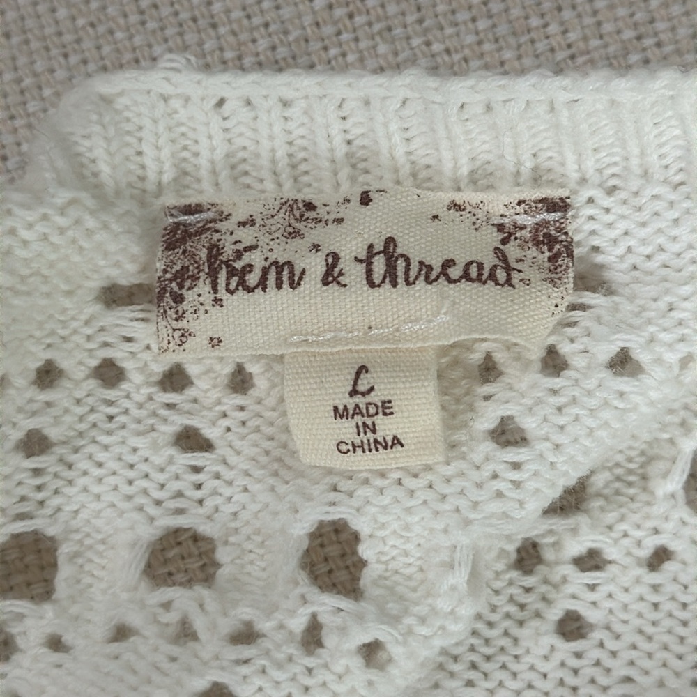 Crochet summer festival tie shoulder sweater top SZ M-L - Picture 4 of 7